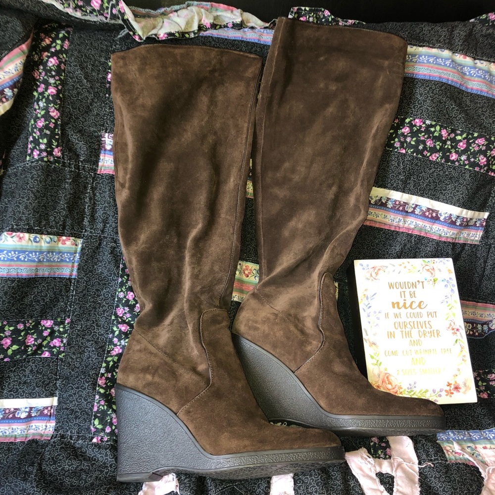 Calvin Klein suede wedge boots